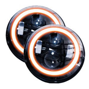 RS-7LEDHLP-HALOWA-PR - (2) 7in LED Conversion Lenses 4x10W w/ Halo - Plug-&-PlayH4 H/L (Black)