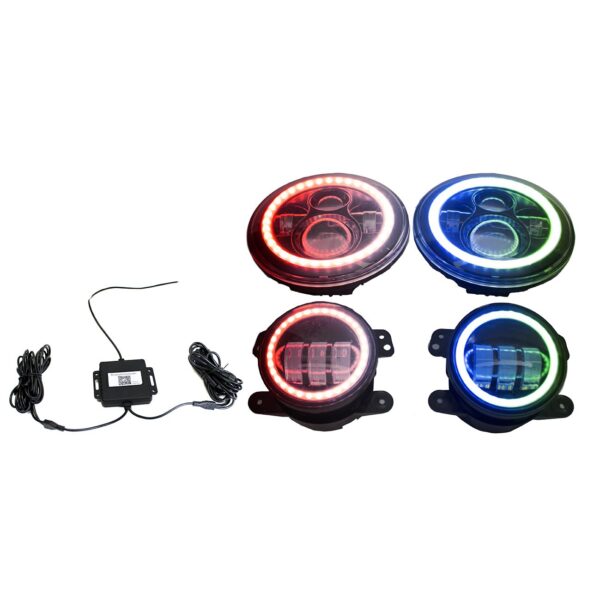 RS3037050-C - ColorSMART Jeep JK 7in Headlight & 4in Foglight Complete Kit w/ Chasing