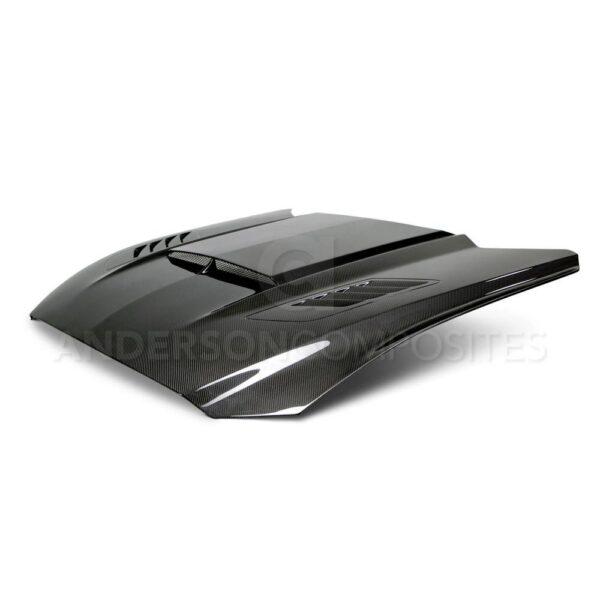 Anderson Composites, AC-HD15FDMU-AB-DS, Ram air double sided carbon fiber hood for 2015-2017 Ford Mustang