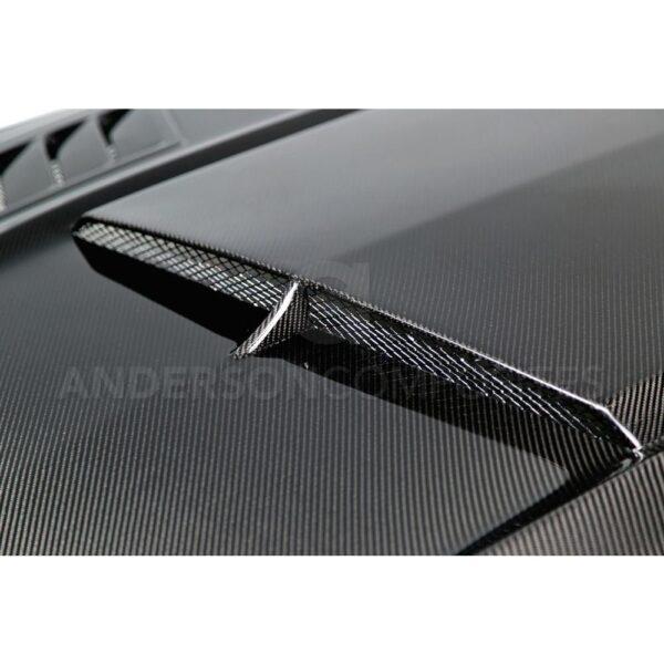 Anderson Composites, AC-HD15FDMU-AB-DS, Ram air double sided carbon fiber hood for 2015-2017 Ford Mustang