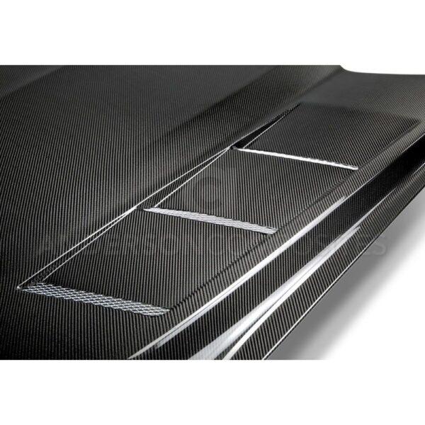 Anderson Composites, AC-HD15FDMU-SA-DS, Heat extractor double sided carbon fiber hood for 2015-2017 Ford Mustang