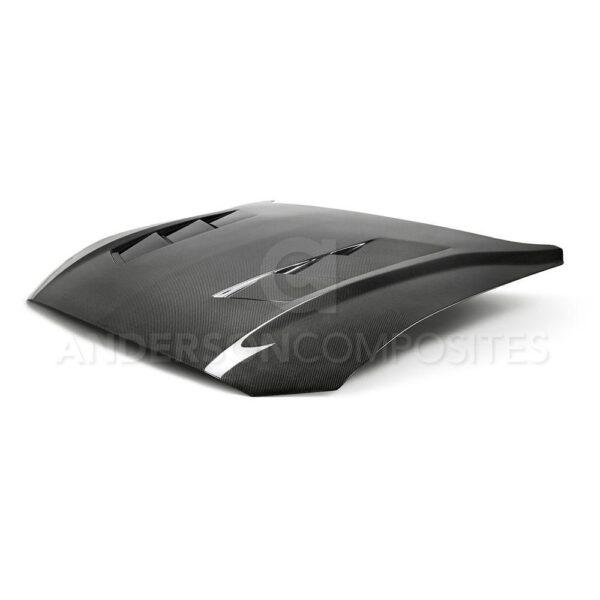 Anderson Composites, AC-HD18FDMU-SA-DS, Type-SA heat extractor double sided carbon fiber hood for 2018-2020 Ford Mustang