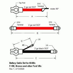 Ford - Bronco and F-150 small block, 3 cable, 2 ga cable set #18871