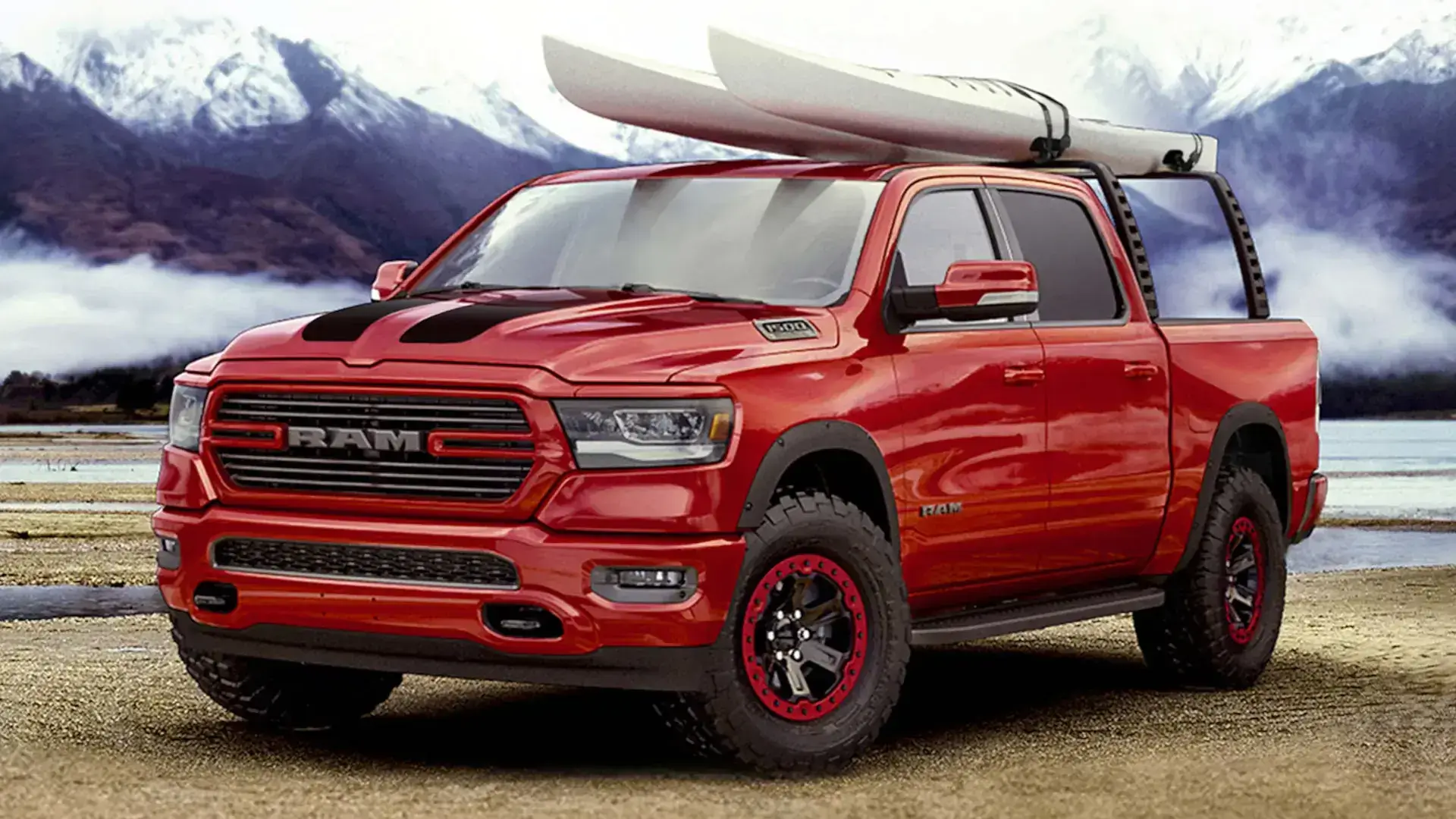 Pickup truck with off-road accessories and towing equipment parked outdoors under clear skies.