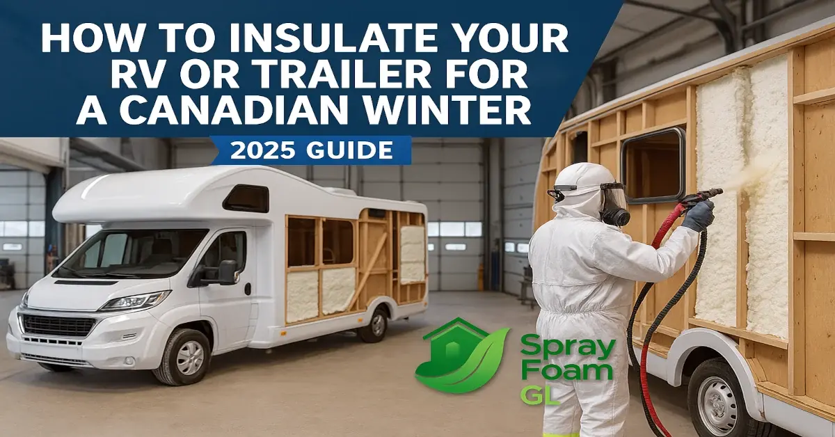 Spray Foam GL insulating an RV motorhome with spray foam for winter protection