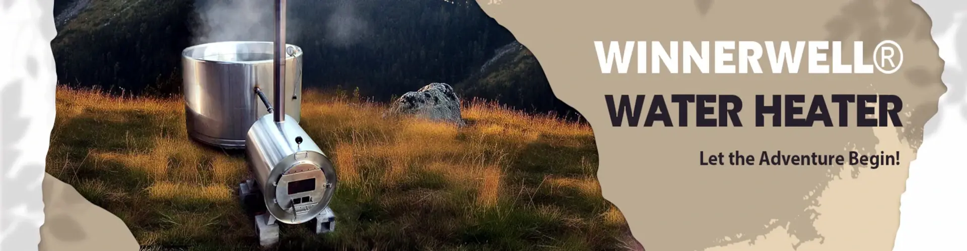 Winnerwell water heater set up outdoors in the mountains